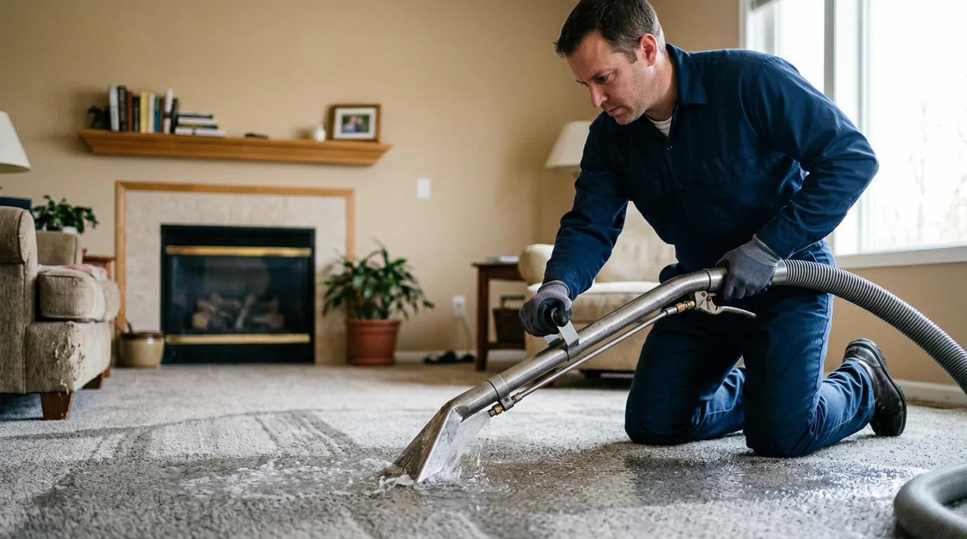 Water damage restoration technician working near Richland, IA